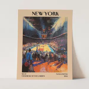 Knicks Basketball Painting: Impressionist Art Poster, Madison Square Garden