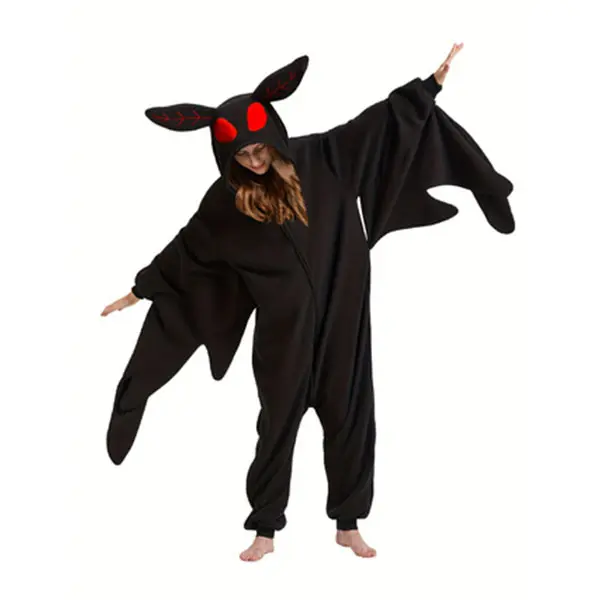 Women's Moth Man Hooded Animal Kigurumi Onesie Pajama Set - Soft Knitting Polyester Long-Sleeve Zipper Nightwear with Pockets, Small Bird-Inspired Loose-Fit Style Loungewear for Halloween Party Role-Playing