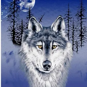 Super Soft Luxury Queen Size Wolf Design Blanket One Ply Flat Weave Blue Color Polyester Material Machine Washable