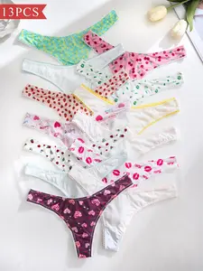 Women's All Over Print Contrast Lace Panty, 2025 New Style Soft Comfy Breathable Cute Thongs for Daily Wear, Underwear for All Seasons, Underwear for Women, Soft Comfy Panties, Fashion Comfy Underwear