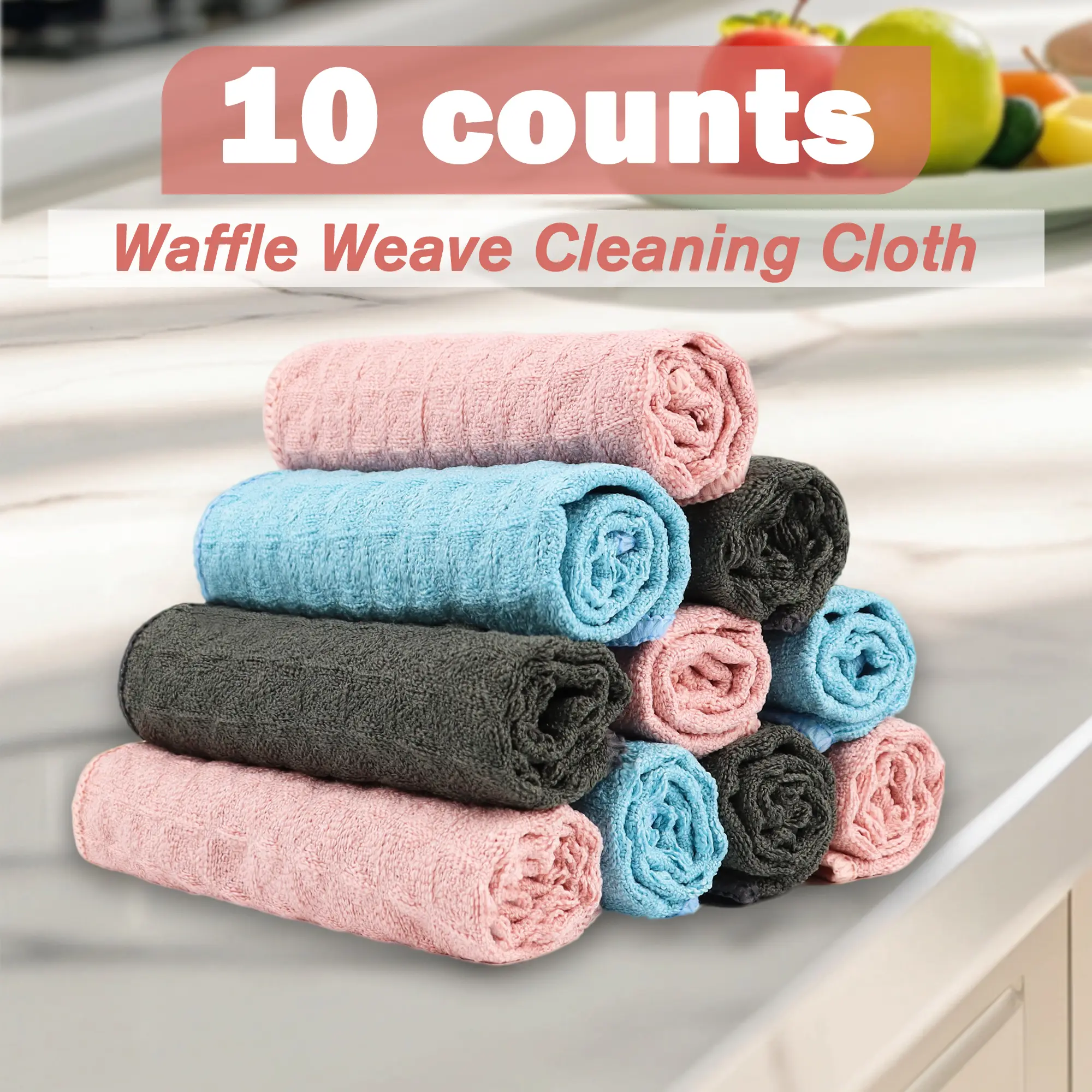 10 Counts Wash Cloths with Waffle Weave, 100% Cotton Colored Fluffy Washcloths Set, Absorbent Quick-Drying Wash Cloths for Showering, Body, Face, and More, Random Color