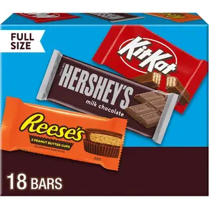 Hershey's Kit Kat & Reese's Assorted Milk Chocolate Christmas Candy Variety Box 27.3 oz 18 Bars Full Size Festive Treats