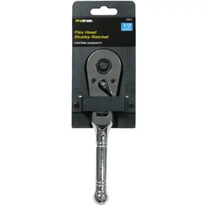 212 MAIN Pro-Grade Chrome 0.5 Drive x 6 in. Stubby Flex Head Ratchet, Nickel Chrome Plated, 5 Degree Turning Arc, 72 Precision Machined Gear Teeth, Push Button Quick Release, ANSI Std., Ideal for Tight Spaces