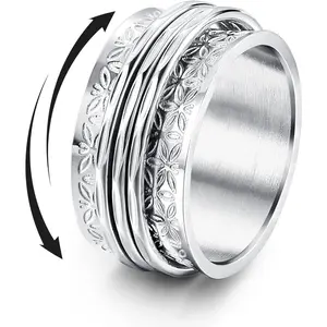 MILACOLATO Stainless Steel Spinner Rings Fidget Band Rings Moon Star Flower Butterfly Anxiety Rings for Women Men