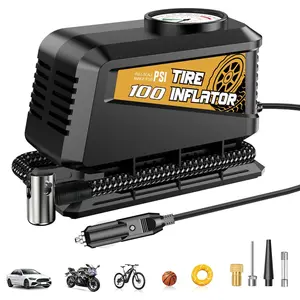 12V Portable Tire Inflator Pump with LED Light, Compact Air Compressor for Cars, Bikes, Motorcycles, Emergency Use, Fast Inflation
