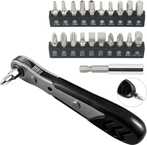 Mini Ratchet Set, 22- 1/4 Ratchet Right Angle , 36- Small Ratcheting Wrench Bit Ratchet For Tight Spaces, with Phillips, Slotted, Torx, Hex, Square and Adapter for Socket
