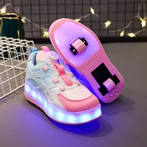 Chargeable 7-Color LED Glow Shoes Girls and Boys, Double-Wheel Roller Skates, Mid-Sized & Large-Sized, USB Rechargeable, 16 Modes, Low-Top, Upper, TPR Sole, Roller Skates Girls, Roller Skates Boys, Roller Skates Kids