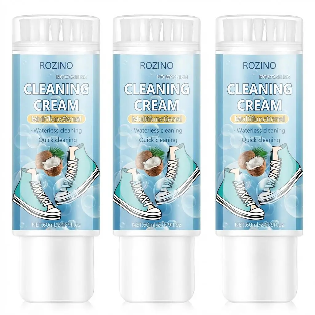 3PCS White Footwear Cleaning Brushes with Foam Mousse Cleaner, Travel-Friendly All-Purpose Household Cleaning Tool for Sneakers