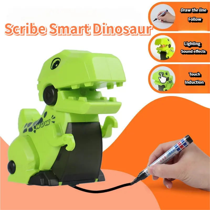 Magic Line Following Dinosaur Toy, Interactive Drawing Track Dinosaur Car with Music, Kids Educational Toy, Fun Parent Child Game Gift rollie pollies toy walking pet dancing toys air too bz realistic robotic puppy dog fire breathing trex dinosaur talking
