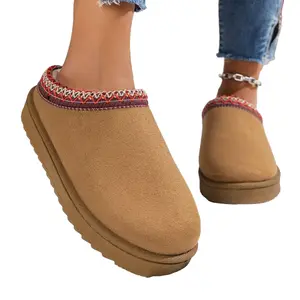 Women's Classic Platform Mini Ankle Footwear - Vegan Suede Upper, Soft Fuzzy Fur-Lined House Slippers, Non-Slip EVA Warm Cozy Slip-On Shoes for Indoor & Outdoor Use (Black)