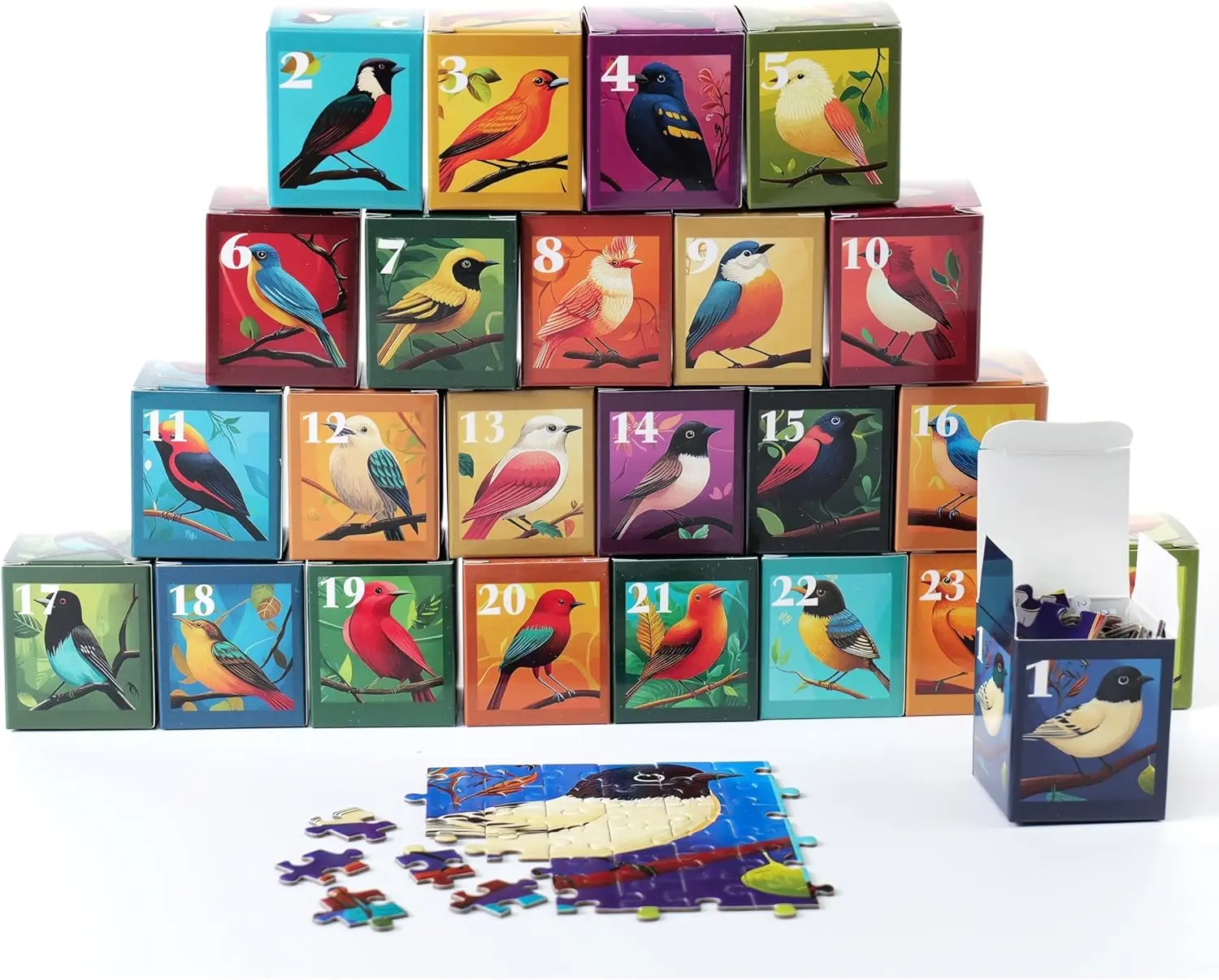 rokt&razo Premium Rectangular Advent Set - 24 Mini Packs, 1000 Pieces, 27.5x19.7 in, Christmas Countdown, Beginner-Friendly, Missing Piece Support, Precision Cutting, Develops Essential Planning Skills, Ideal for Families, Game Nights, Bird
