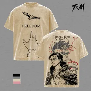 Attack on Titan Eren Yeager Vintage Graphic Tee, Shingeki no Kyojin Freedom Shirt, Acid Wash Oversized Anime Streetwear Top, Attack Titan Merch , Aot Gift For Fan