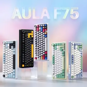 Aula F75 MAX Gasket Mechanical Keyboard 75 Layout Wireless Hot Swappable Five Layer Padding Knob Bluetooth 24GHz USBC RGB Lights Perfect for Gaming