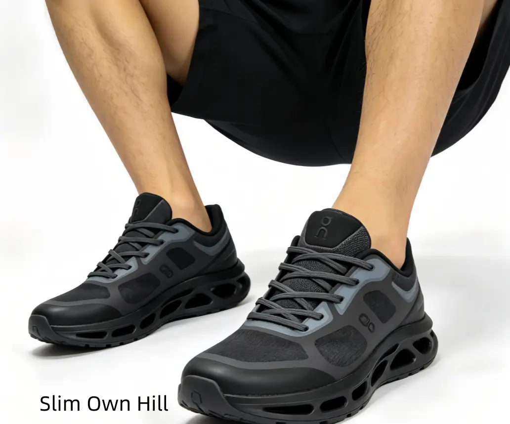All Black Grey Panel Hollow Cutout Running Sneakers, Breathable Sturdy Mesh Sport Trainers with Wave Hollow Shock Absorbing Midsole, Non Slip Athletic Shoes for Jogging Gym Daily Street Casual Outfits