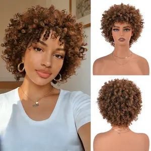 New Short Curly Wigs for Black Women Synthetic Hair Afro Natural Curly Wig Synthetic Hair With Bangs  None Lace Front Curly Wigs (Big Curly)