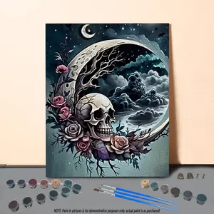 Skull & Moon Pattern Painting By Numbers Kit, 1 Set DIY Frameless Paint By Numbers Kit for Gifts, Wall Art Decoration for Home Living Room Bedroom, Art Materials