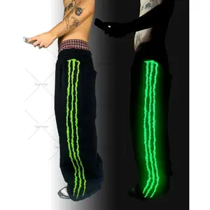 Sky Blue High Street Men Retro Reflective Striped Baggy Sweatpants Harajuku Gothic Punk Wide-leg Pants Hip-hop Streetwear Casual Classic Trouser baggysweatpants Menswear