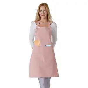 Kitchen Apron Waterdrop Resistant Cotton Apron with adjustable Aprons for Women with Pockets 10 Color option Cooking Powder Pink Apron (Powder Pink)