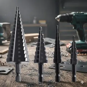 Tungsten Steel Step Drill Bit Set Nitride Coated, Metal Wood Hole Cutter 4-32mm, Precision Drilling Tool for Industrial Auto Repair Construction, High Temp Anti-Slip Straight Flute Drill Bits Shank Step Bits