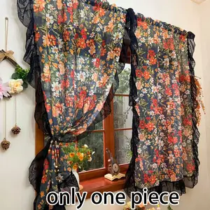 American Vintage Printed Linen Curtains with Ruffle Design, High Blackout Heavy Duty Drapes for Living Room Bedroom Floor-to-Ceiling Windows