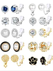 Faux Pearl & Rhinestone Decor Ear Clip, Non Piercing Earrings, Flower Design Fake Earrings, Fashion Jewelry for Party, Daily Clothing Decor, Trendy All-match & Exquisite Jewelry for Birthday Gift, Earrings Set