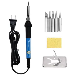 Adjustable Temperature Electric Soldering Iron Set, 110V 60W, 200–450°C, Includes 5 Tips, Stand and Cleaning Sponge