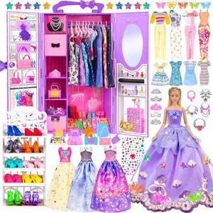 Easter Gift 91PCS Fashion Doll & Closet Set with Dresses and Accessories – Dress-Up Toy for Girls