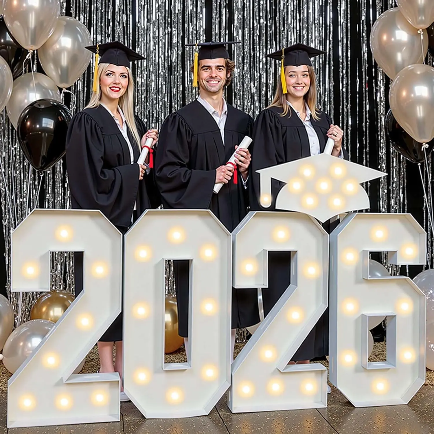 2.3ft Class of 2026 Light Up Numbers Graduation Decorations Large Marquee Letters with Lights Giant Jumbo Foam Board Lighted Sign Big Grad Mosaic 2.3 Feet Tall High School College Party Prom Decor