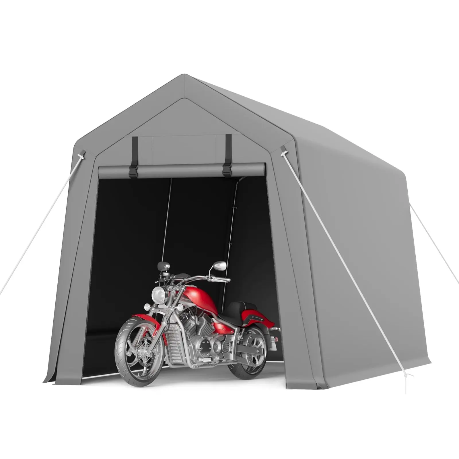 【GARVEE】7x15 FT Motorcycle Storage Sheds, Portable Carport with Rolled up Zipper Door , Waterproof , Storage Tent Heavy Duty for Motorcycle , Bike , Firewood , Garden Tools , Grey