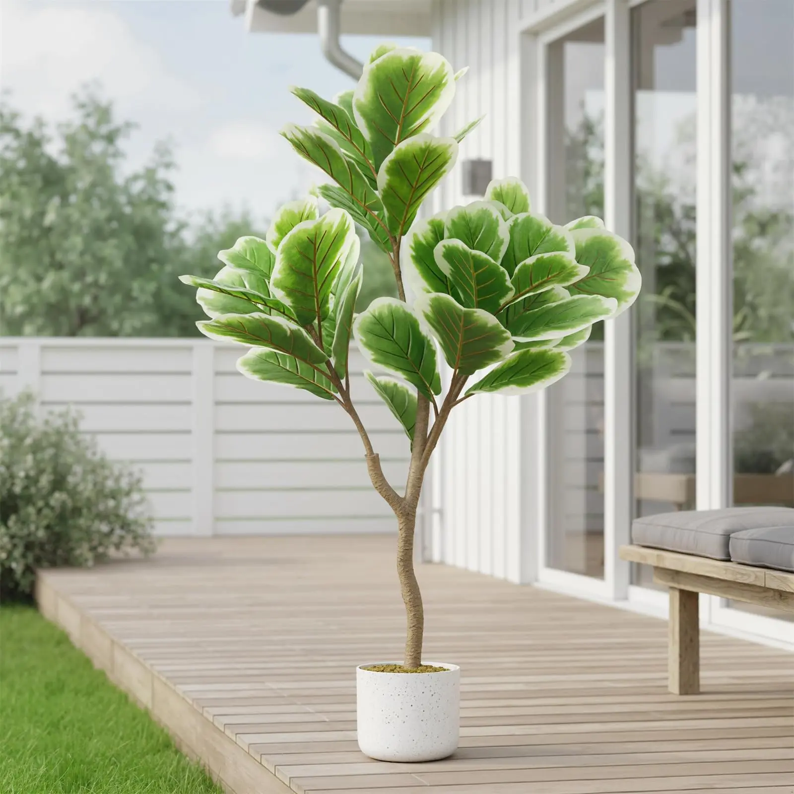 OUTGOODS 5FT Ficus Lyrata (155cm) Potted Artificial Plant - Shade-Loving Faux Tree, Low-Maintenance Large Indoor Decor for Home, Office, Ficus Lyrata155 Centimeters, Potted Artificial Plants
