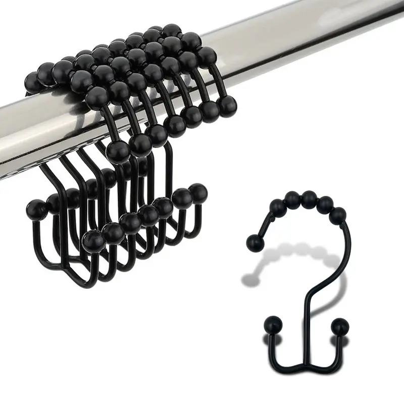 12PCS Chrome Stainless Steel Metal Mountain-Shaped Decorative Shower Curtain Hooks Set - Ball Design, Rustproof, Smooth Easy-Glide, Durable, Easy-Installation, Modern for Apartment & Hotel Bathroom Home Decor, Cost-Effective