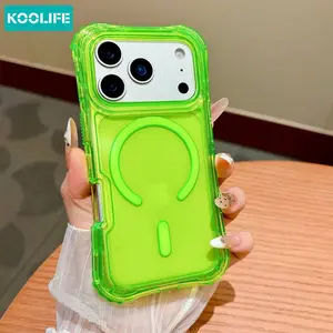 Koolife 1pc Neon Green MagSafe Phone Case for iPhone 17/16/15/14/13 Pro Max Plus, 3-in-1 Four-Corner Shockproof Matte Skin-Touch Protective Cover, Must-Have! Protector