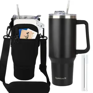 40oz Tumbler with Handle and Straw Lid & Carrier Bag, Stainless Steel Double Vacuum Coffee bler With Purse Pouch Phone Pocket, Gym Water Bottle Travel Mug for Men Women with Sleeve Holder