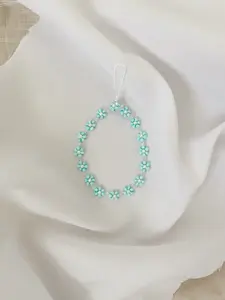 Handmade Beaded Flower Phone Charm Light Blue Matte Elegant Floral Design for Personalizing Your Device Subtle Chic Accessory
