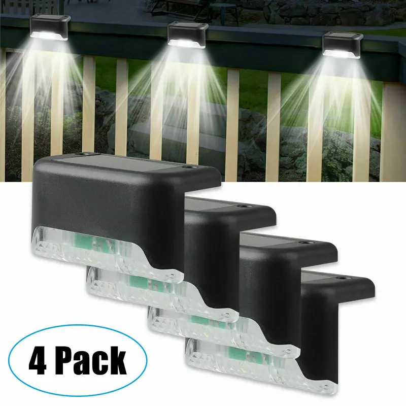 4pcs Solar Step Lights Outdoor Waterproof, Solar LED Bright Deck Lights, Solar Led Lights Outdoor for Garden, Courtyard, Steps, Sidewalks, Rail, Balcony, Easy To Install | White Lights, Christmas Decorations Lights