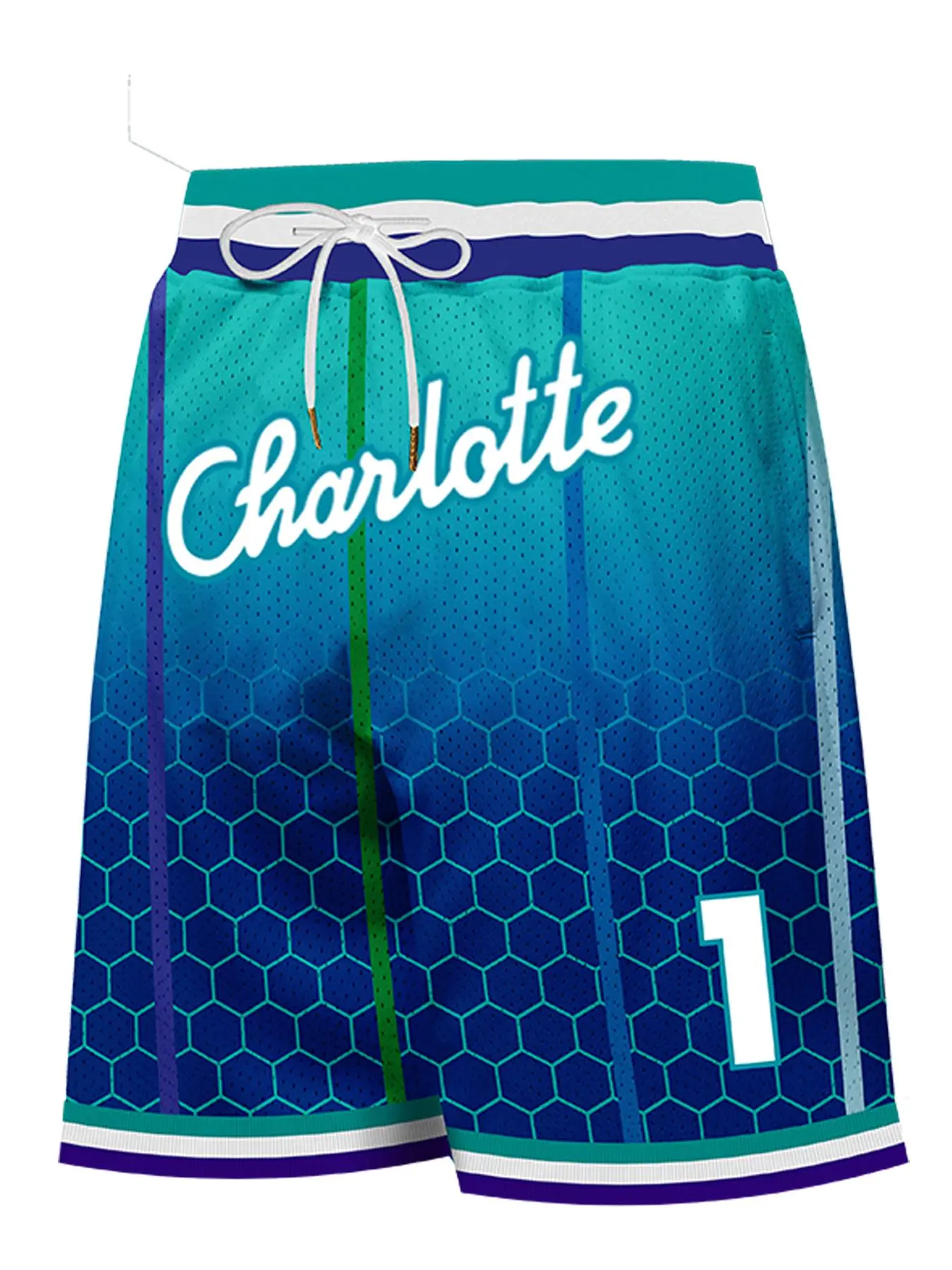 Men's Honeycomb Pattern Print Letter & Figure Patched Drawstring Waist Basketball Shorts, Athletic Shorts, Sports Shorts, Activewear Bottoms, Gym Wear, Casual Breathable Comfortable Pocket Mesh Shorts, Breathable Workout Shorts for Daily Wear