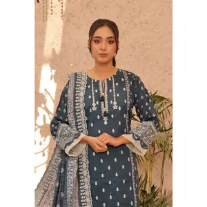 Teal Blue 3-Piece Embroidered Lawn Set