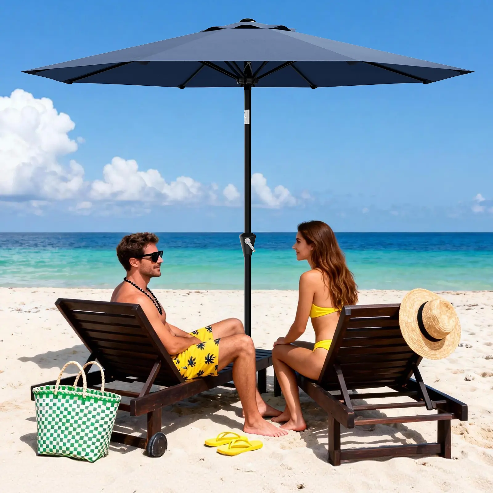 2.7M Waterproof Outdoor Patio Umbrella, UPF 50+ UV Protection Sun Shade Parasol, Easy Crank Tilt & Wind Resistant, 8 Heavy Duty Steel Ribs for Balcony Pool Lawn, Base Not Included