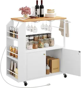 Yitahome Mobile Kitchen Island Cart with Power Outlet, 33 Inch Rolling Kitchen Cart with Storage, Small Serving Utility Carts on Wheels with Open Shelves for Kitchen,Dining Room