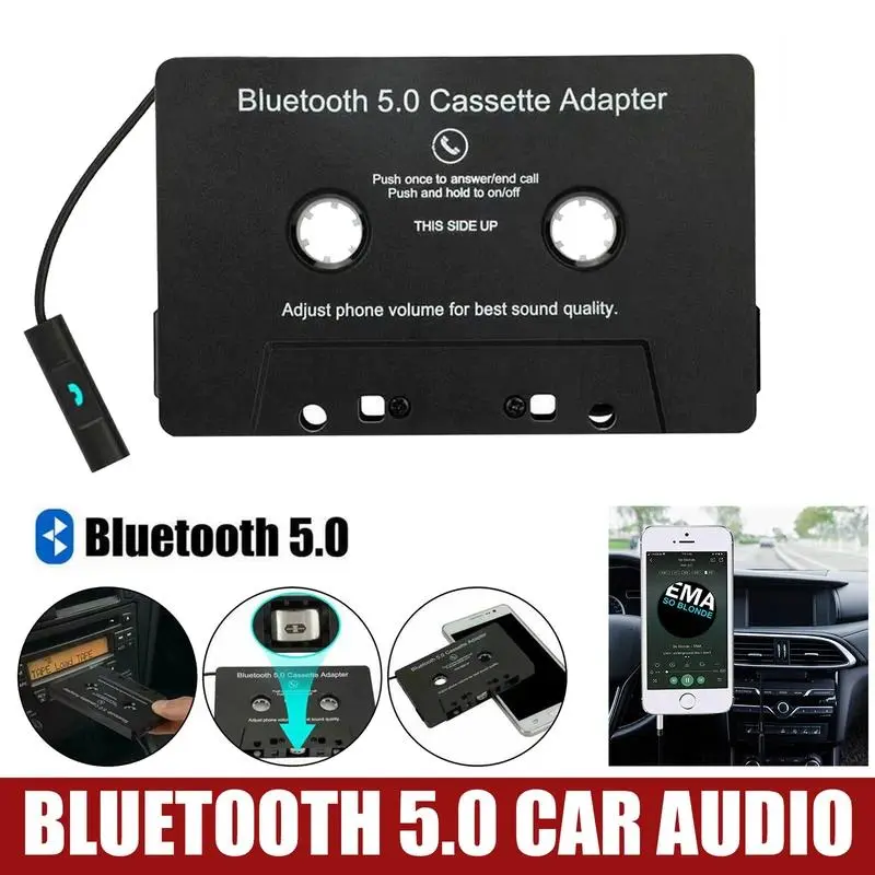 Bluetooth 5.0 Wireless Car Cassette Player with Cassette Slot - FM Transmitter, Stereo Audio, Plug-and-Play, Solar Powered, Battery Powered, Handsfree Calling, Phonebook Support, Anti-Skip LCD, Portable Radio, CD Compatible, iPhone Wired Ready Device