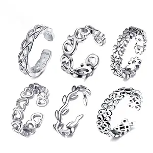 Toe Rings Set for Women - 6 Pcs Stackable Open Toe Ring Adjustable Vintage Knuckle Ring Bohemian Summer Beach Foot Tail Rings