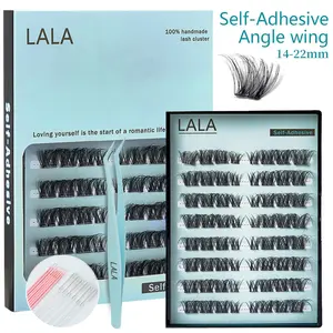 【Angel Wing】LALA DIY Eyelashes 14-22mm Self Adhesive Lash Clusters Pre glued Eyelash Clusters No Glue Needed Lashes Wispy D-curly Cluster Eyelash extensions 10-16mm Individual Lashes