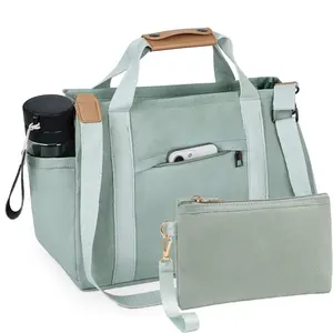 2Pcs / Set Canvas Tote Bag for Women with Pockets, Cute Crossbody Shoulder Purses Handbag for Work Travel