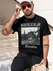Burzum Filosofem 2026 new model Black/White Tee Stylish & Comfortable Loose Crew Neck Short Sleeve T-shirts Versatile On Trend Eye Catching Printed Graphic Casual Tee for Daily Wear Outings & Leis
