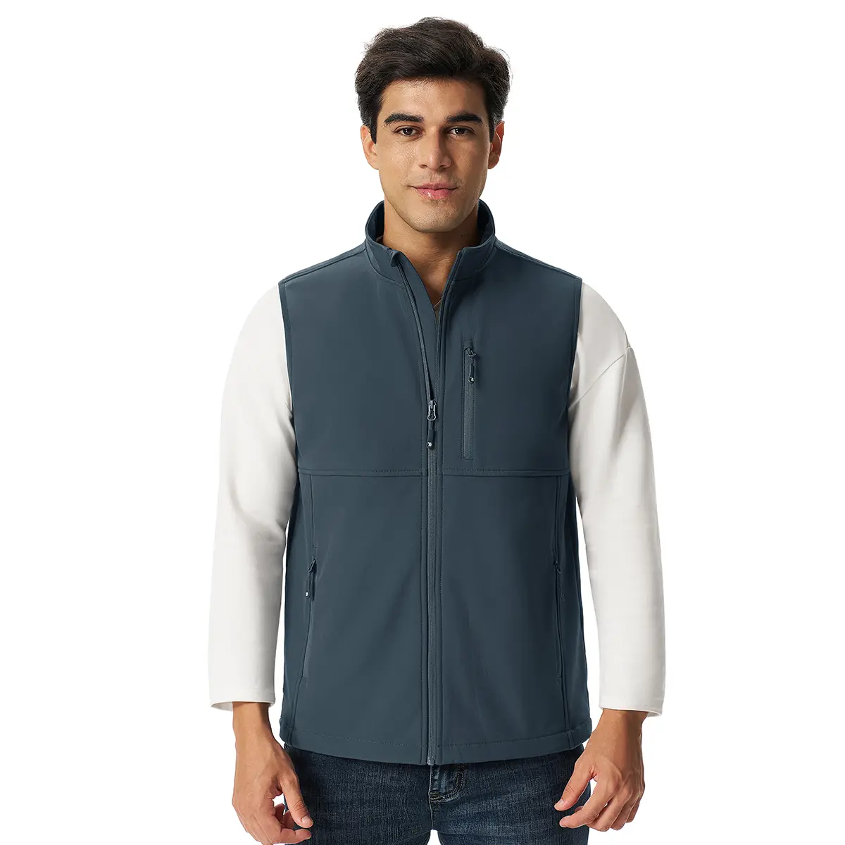 YSENTO Men's Softshell Vest Fleece Lined Outdoor Winter Vest Outerwear 5 Pockets, Warm, Windproof, Water Resistant, Lightweight, Cycling, Hiking, Golf, Sleeveless Jacket