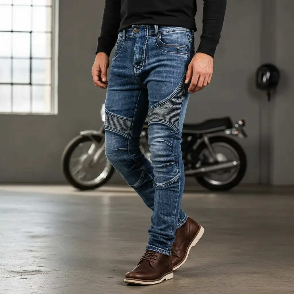 Men's Denim Motorcycle Pants Elastic Relaxed Fit Comfy All-Season Streetwear Pants for Men Y2K Clothing Motorcycle Casual Wear Dual Use Father's Day Gift Ideas Jeans Soft Stretch Breathable
