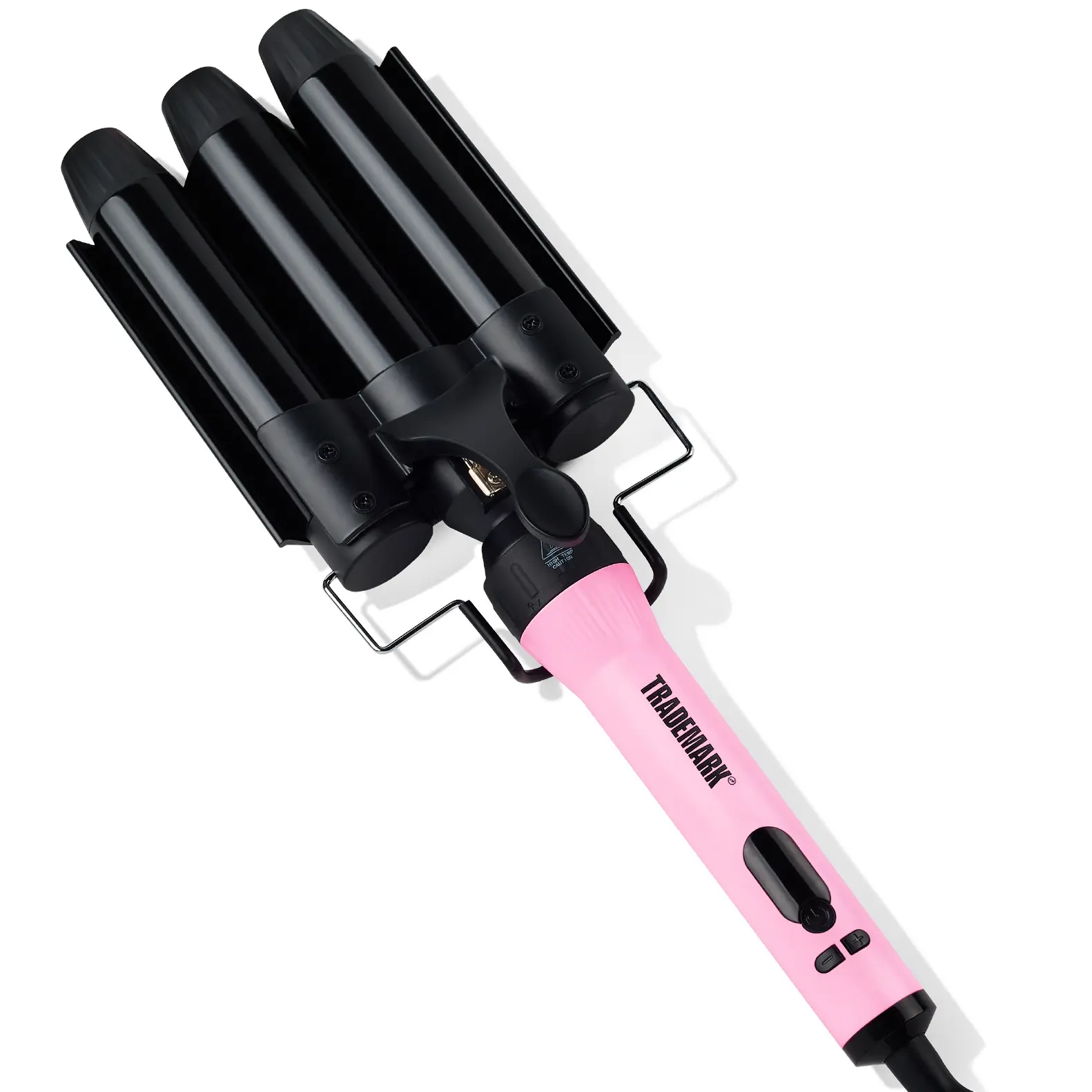 Trademark Triple Barrel Waver 1.25 inch Interchangeable Hair Iron Mood Ceramic Barrels Loose Waves Dual Voltage Pink & Black