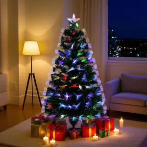 7 Color Fiber Optic Christmas Tree, 4/5/6 FT Pre-Lit Artificial Xmas Tree, PVC Material 125/170/220 Tips for Holiday Home Decor Indoor, Easy Assembly for Office, Decoration