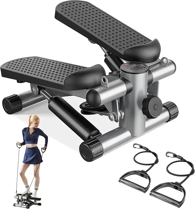 Mini Steppers with LED Display & Resistance Bands for Home Exercise Stair Step Workout Machine Portable Twist Stepper for Full Body Workout 360LBS Capacity