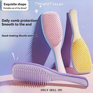 TT long-handled pink soft-tooth comb, non-damaging, anti-tangle, massage, dexterous, combing comb, hair artifact for women, long hair styling air cushion comb